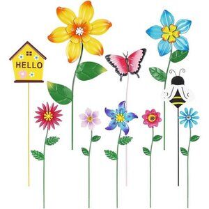 Garden Decor for Outside, Set of 10 Metal Flowers Decorative Garden